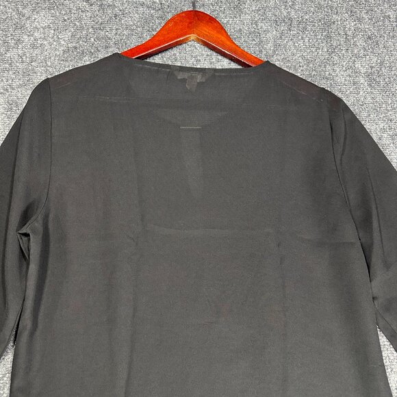 Banana Republic Blouse Womens Small Petite Black Semi Sheer V Neck Gold Detail - Picture 8 of 8